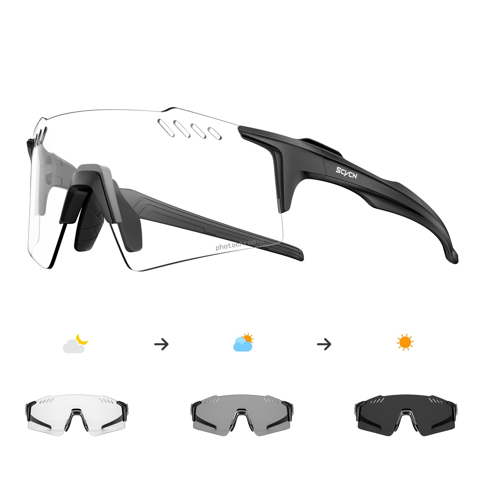 SCVCN Photochromic Cycling Glasses UV400 Protection for Women Men Cycling Glasses TR90 Frame MTB Running Mountain Bike Glasses Riding Baseball Bicycle Driving 01 Black-image-21