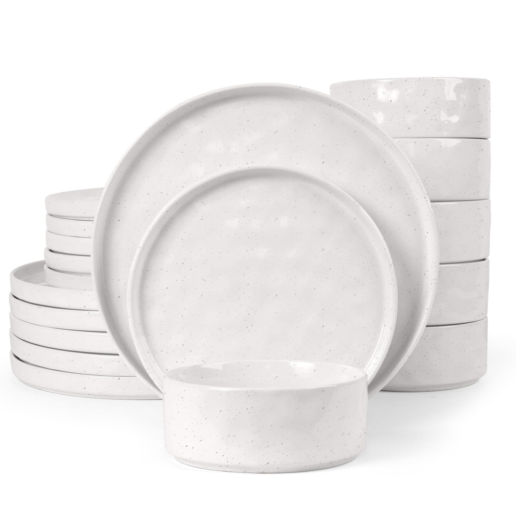 Homikit Dinner Sets for 6 People, 18-Piece Reactive Glaze Plates and Bowls Set, Elegant Dinnerware Stoneware for Kitchen, Healthy & Scratch Resistant, Dishwasher & Microwave Safe, Pearl White
