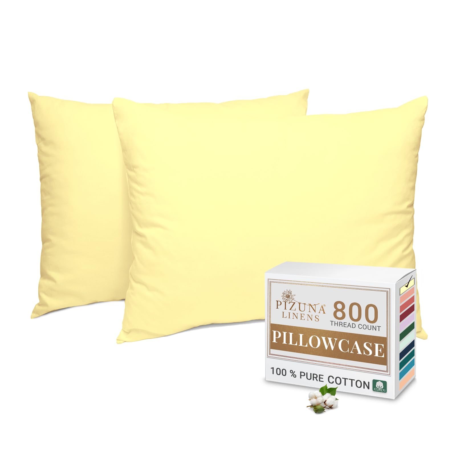 Pizuna Mellow Yellow Luxurious Cotton Housewife Pillowcases 2 Pack 48X74cm, 800 Thread Count Long Staple Combed Cotton Pillow Cover, Crisp Sateen Weave Housewife Pillow Cases (Luxury Pillowcase 2 Pc)