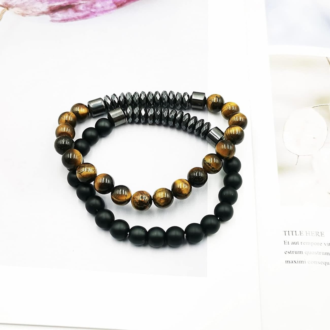 Schmuck Set mit 2 Armbändern, 6 mm, Tigerauge für Sie und Ihn, Partnerarmband, handgefertigt, 21 cm, Schwarzbraun, 21 cm x 6 mm, Kristall, Tigerauge. Haushaltsarmaturen