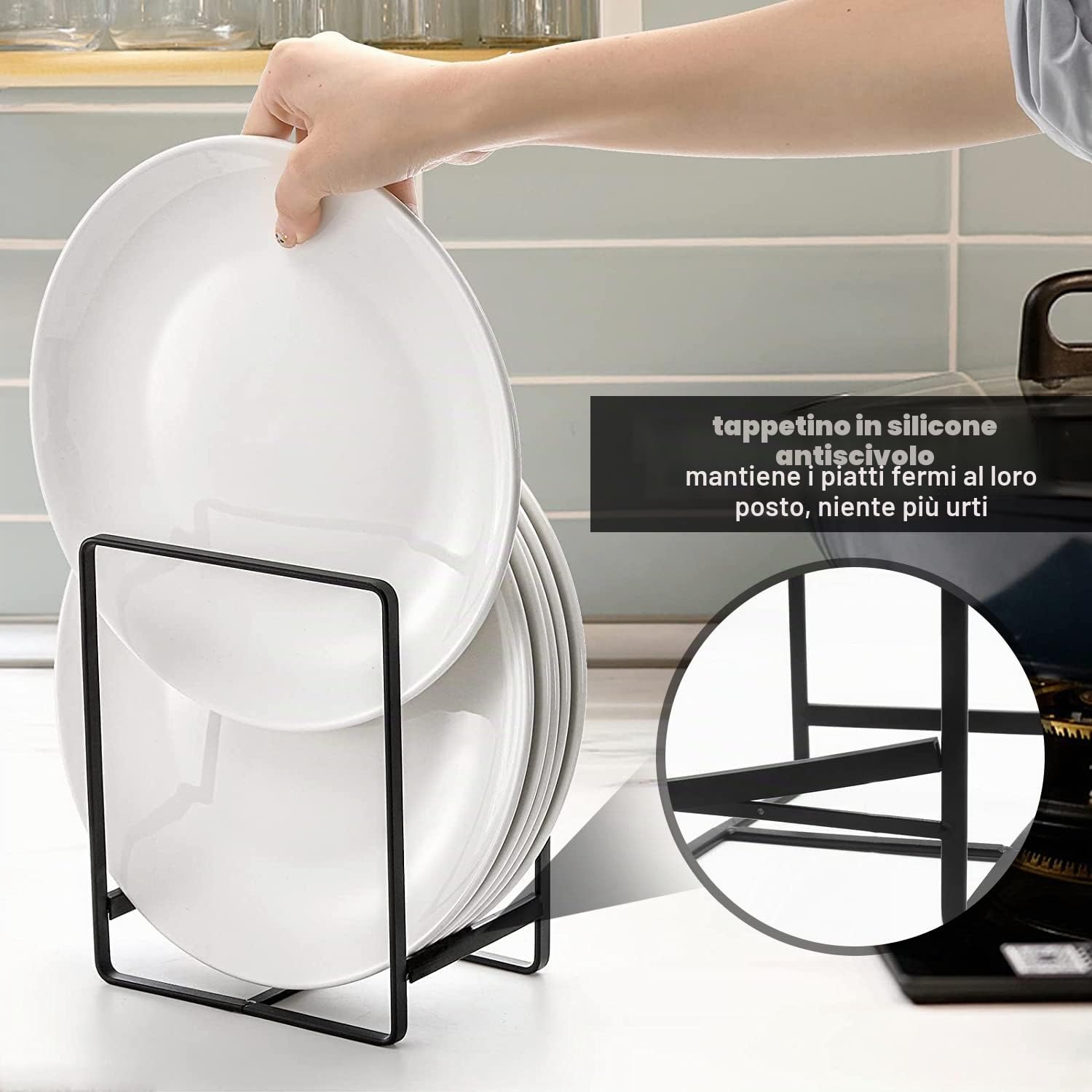 3 Pezzi Porta Piatti da Interno Mobile, Supporti per Piatti, Scolapiatti in Metallo, Multifunzione, Adatti per Armadi da Cucina, Piatti e Coperchi per Pentole