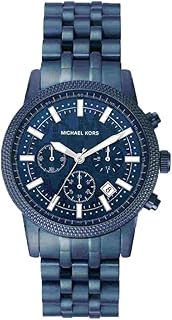 Michael Kors Hutton Men's Watch, Stainless Steel Chronograph Watch for Men with Steel or Leather Band, Blue IP Bracelet, One Size, MK9088 - Hutton Chronograph Watch