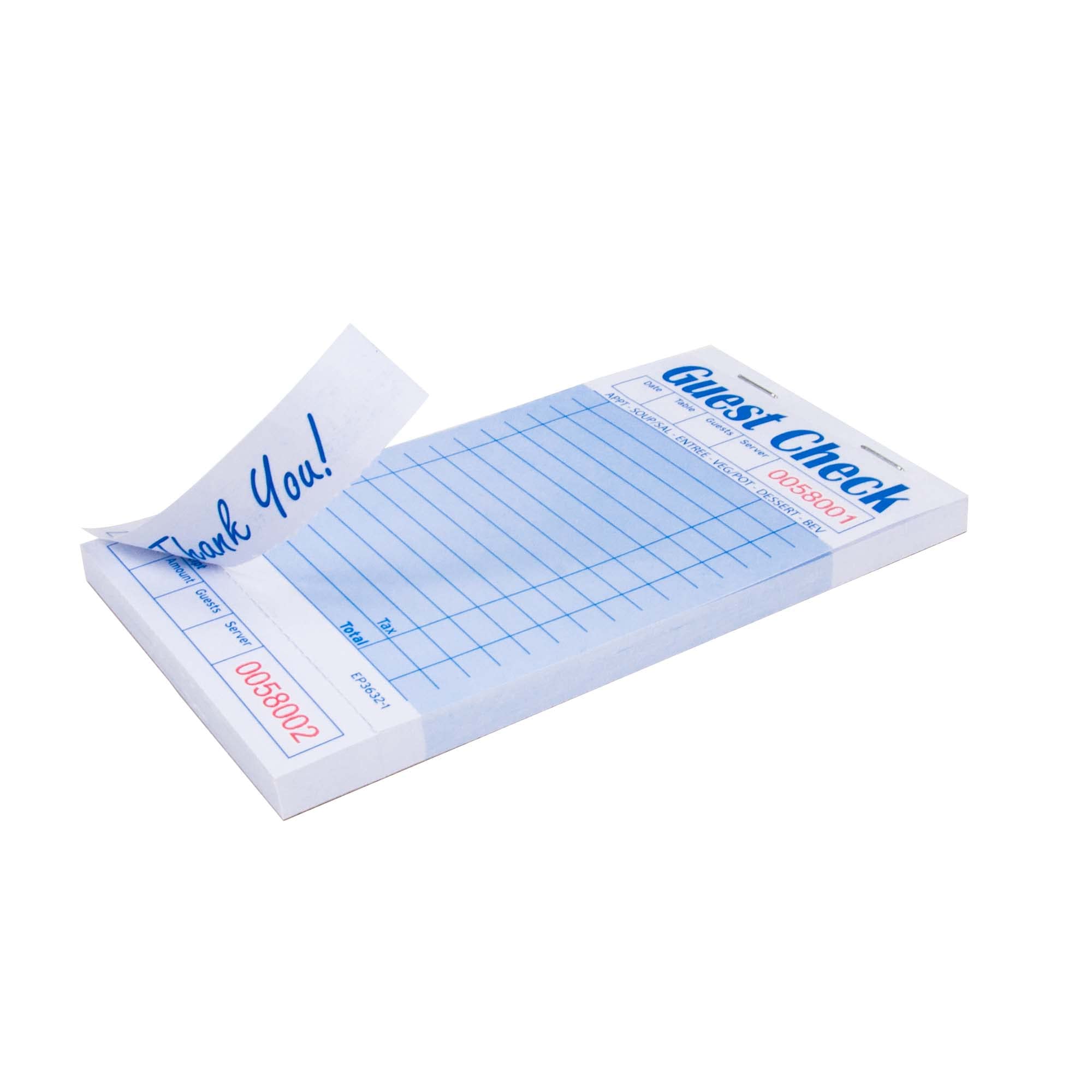 DGBDPACK Guest Check Pads EP-3632-1 Lot de 10 blocs de 500 carnets bleus pour serveuse 500 feuilles