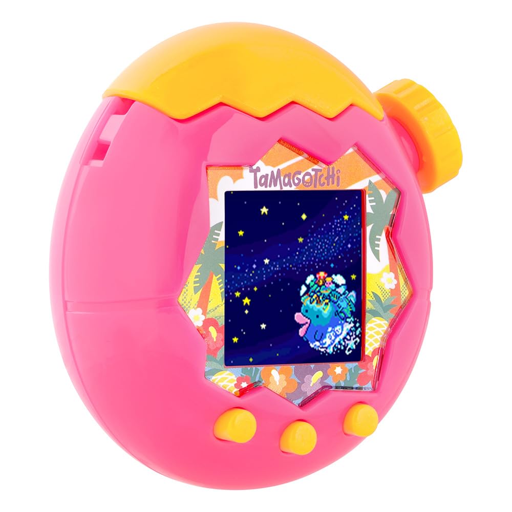 Tamagotchi Paradise Orange Tropics – Juguete Interactivo Tamagotchi – Rueda giratoria con Zoom – Modelo Rosa y Amarillo – Juguete para niños a Partir de 6 años – Bandai – 43425