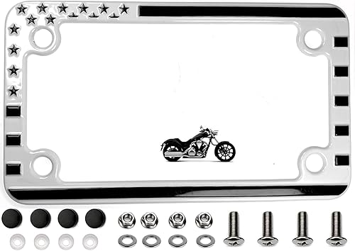 Miniatura 8 de MULL Marco de matrícula de aluminio para motocicleta con bandera estadounidense en relieve 3D, color negro (paquete de 1) Negro,Gris y negro,Rojo,