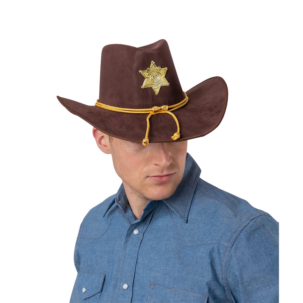 Wicked Adult Unisex Deluxe Brown Suede Sheriff Hat Fancy Dress Accessory