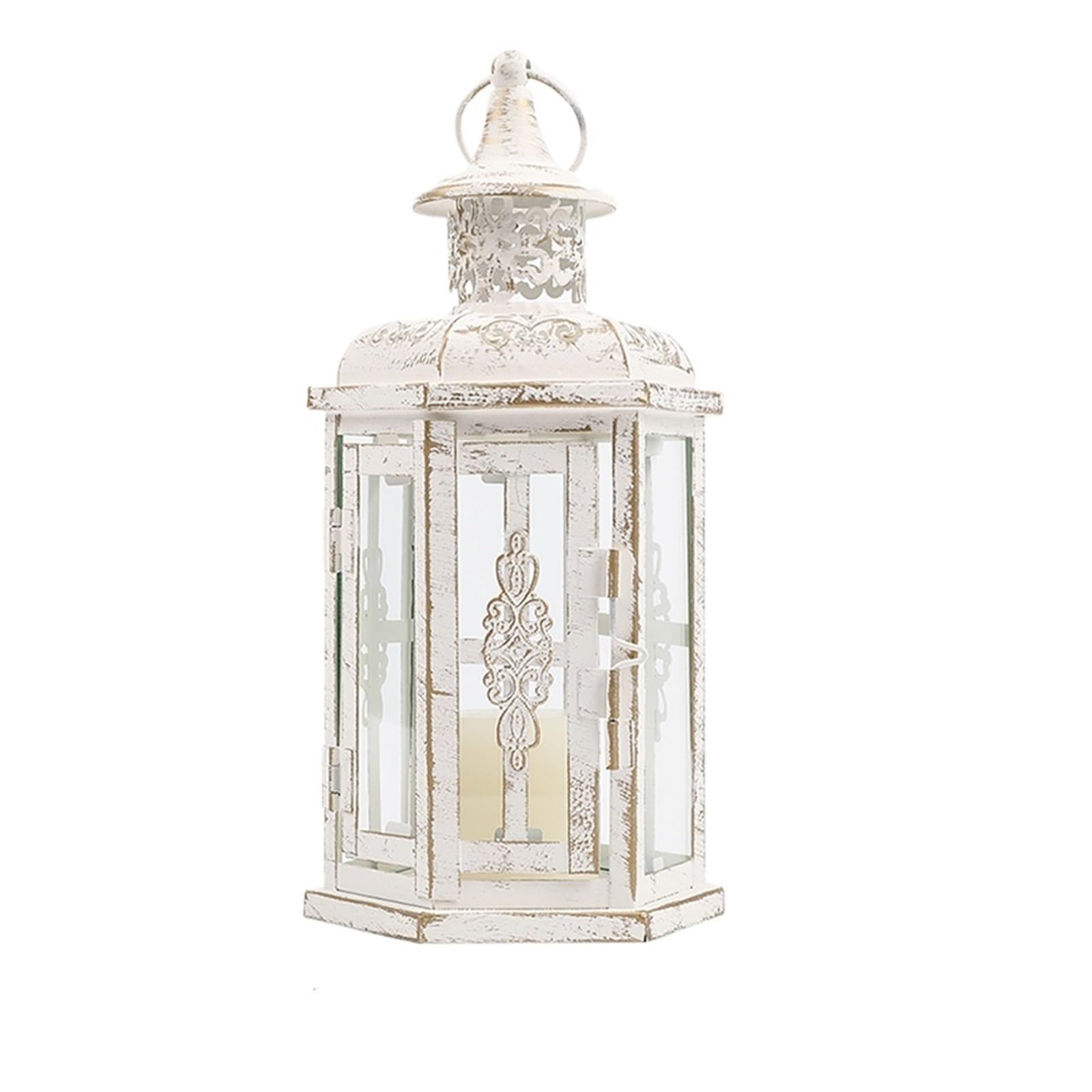 Decorative Lanterns Decorative Candle Lantern-10inch High Vintage Style Hanging Lantern Metal Candleholder For Indoor Outdoor Events And Weddings(White)