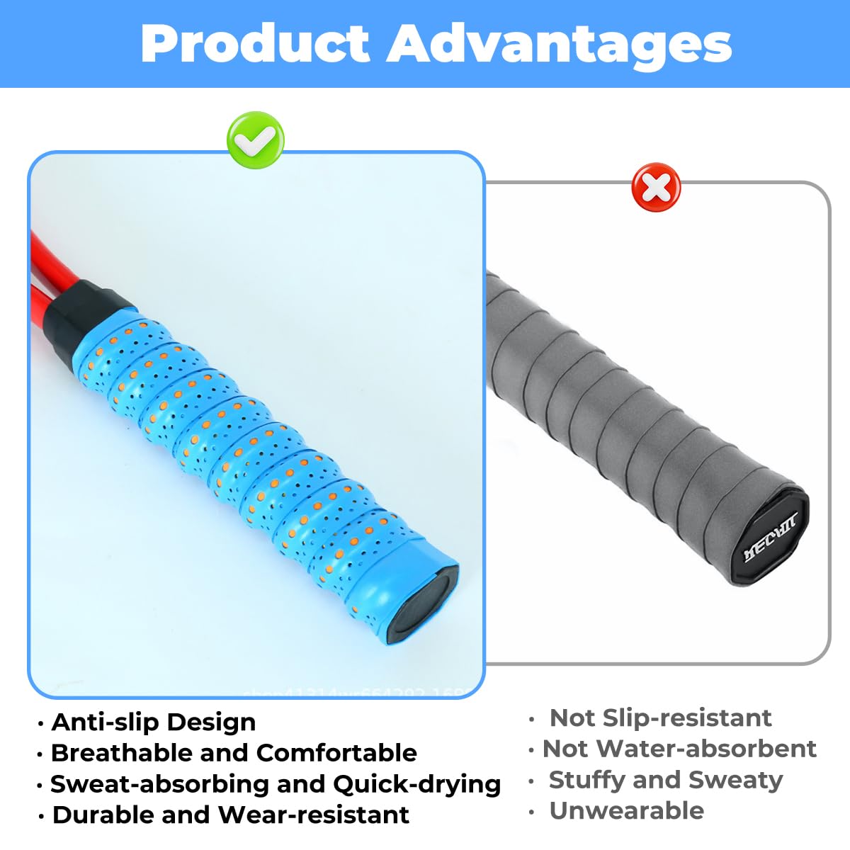 Gogogmee Ruban Poignée Raquette Badminton AntidéRapant Bande Grip Raquette De Badminton 59 Pouces Pour De Tennis Et PêChe Absorbant La Sueur RéSistant À La DéChirure