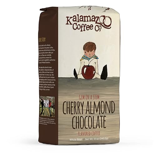 KALAMAZOO COFFEE COMPANY Café en grano entero con sabor especialidad, chocolate de almendras y cereza, tostado medio, bolsa de 12 onzas, paquete de 1