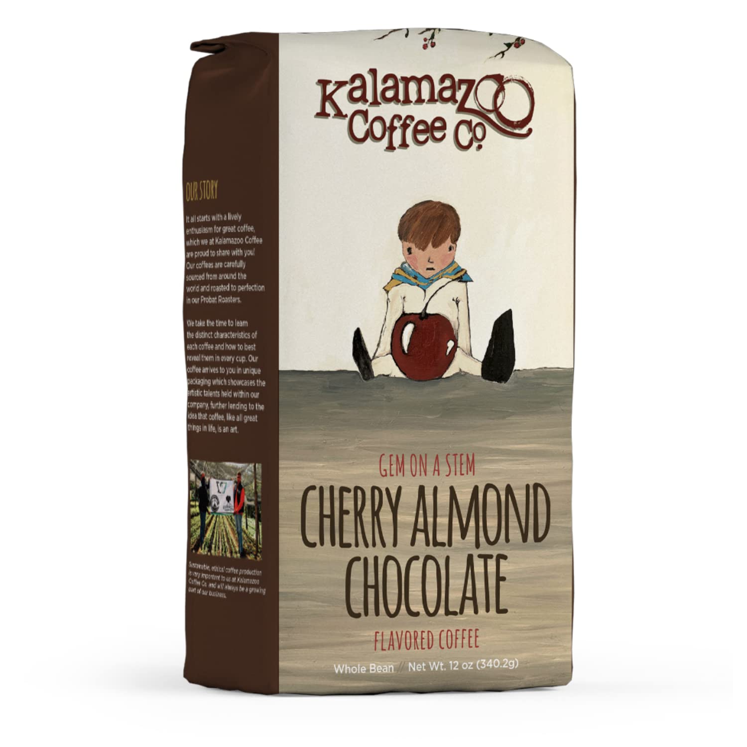 Cherry Almond Chocolate Whole Bean Coffee - Gem on a Stem Flavored Coffee | 12oz Bag (1 Pack)