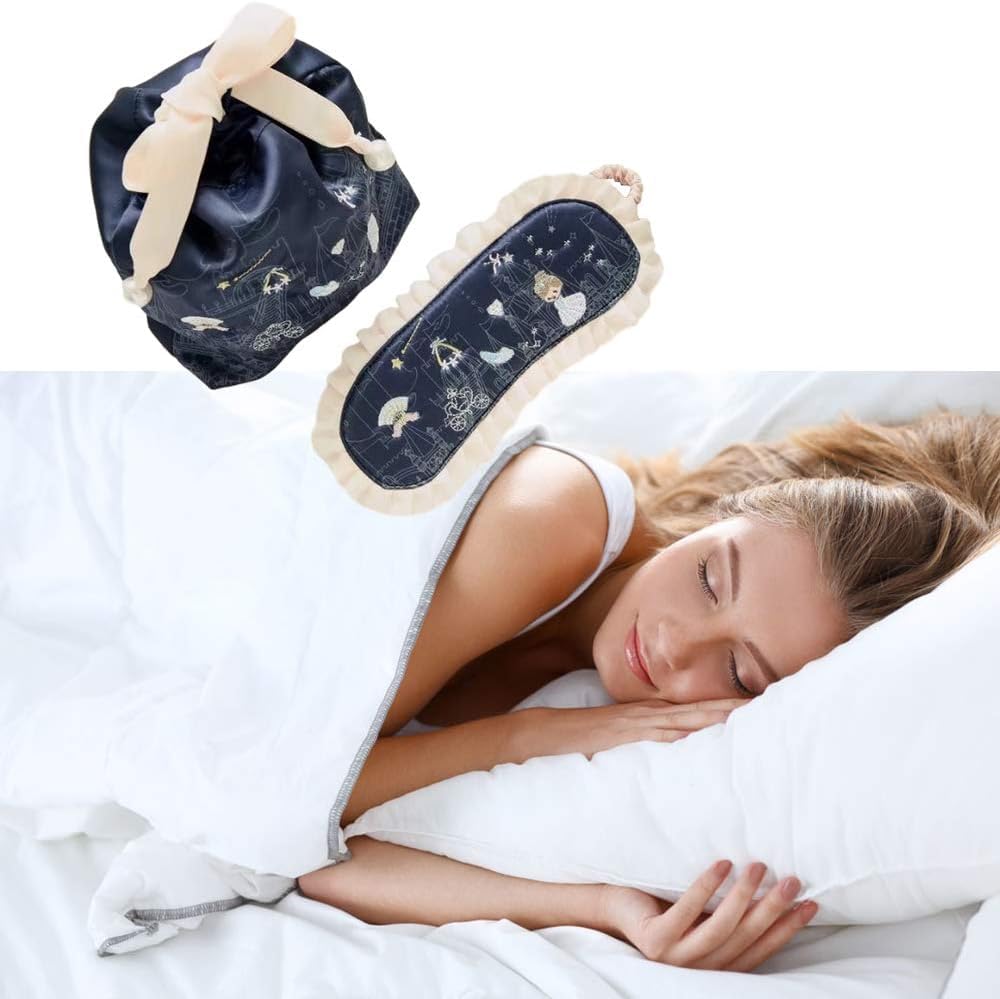 Augenmaske for Schlafen, Schlafhilfe, Augenbinde, Augenmaske blockiert leichte, ultraweiche Seide, süßes Muster mit Kordelzugtasche for Schlafen, Entspannen und Reisen an Bord von Zug oder Flugzeug