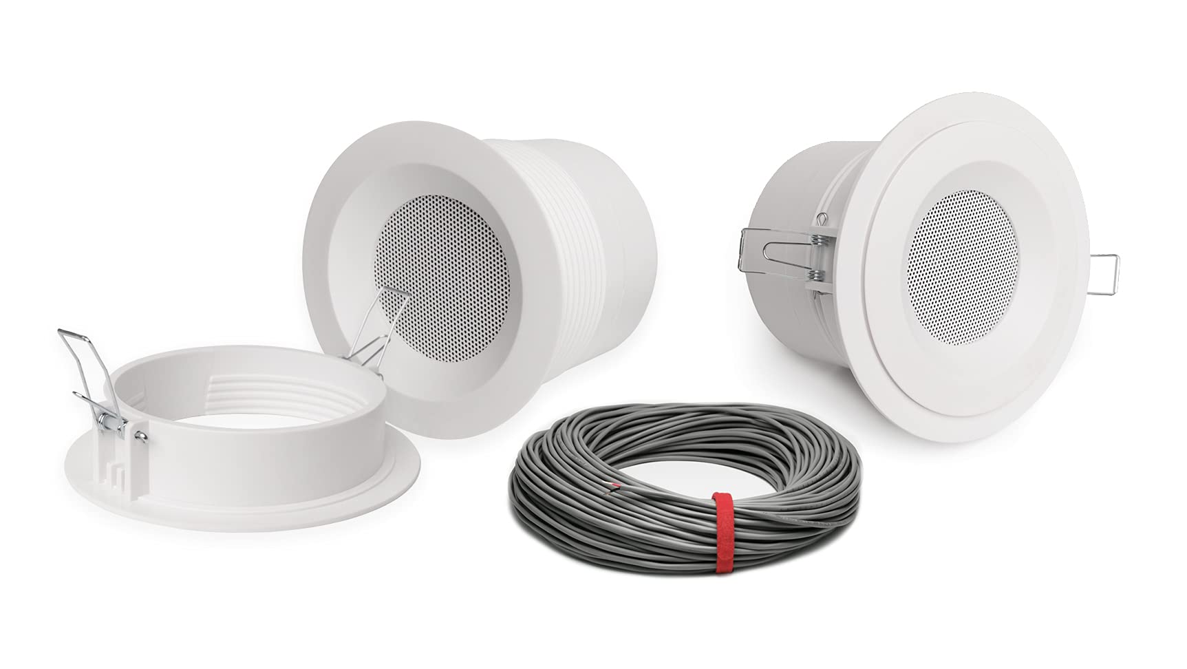 Pure Resonance Audio 3 Inch 70 Volt Drywall Mount Speaker Bundle with Installation Wire - Contractor Pack (2 Speakers)