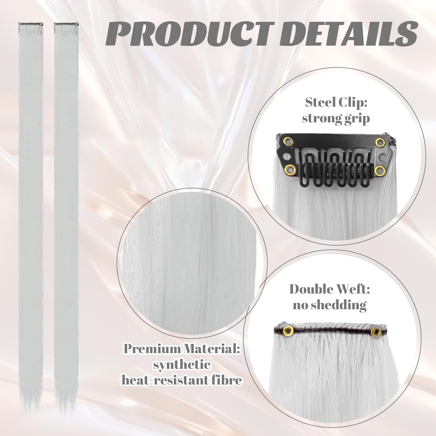 10 Pcs Hair Extensions, Silver-gray, 22 inches - Image 3