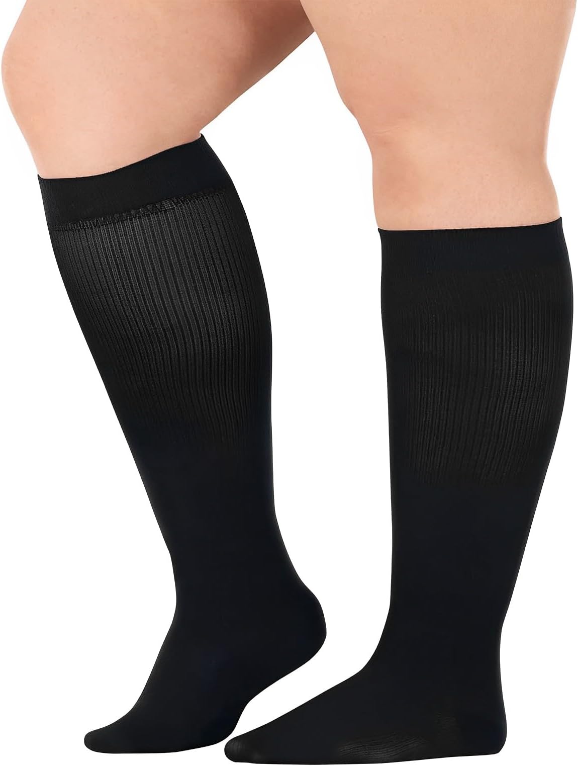 1 Pair Flight Socks, Large Calves Compression Socks for Men and Women, Plus Size, Black, Pregnancy, Travel, Running, Sports, Cycling