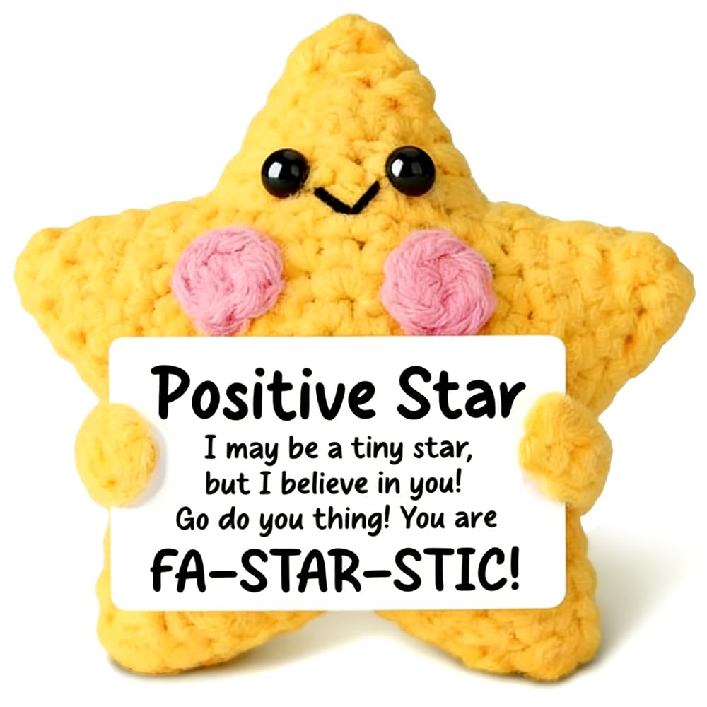 Star Gifts,Handmade Crochet Star Positive Crochet Animals Pocket Hug Crochets Doll with Positives Card Creative Crochets Knitted Doll Emotional Support Gift for for Birthday Graduation Anniversaries