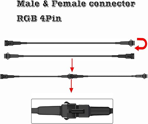 Miniatura 2 de Juego de 4 cables de extensión de luz LED RGB de 47.2in, multicolor para luces LED, motocicleta, ATV, coche, multicolor (4 unidades, 47.2in)