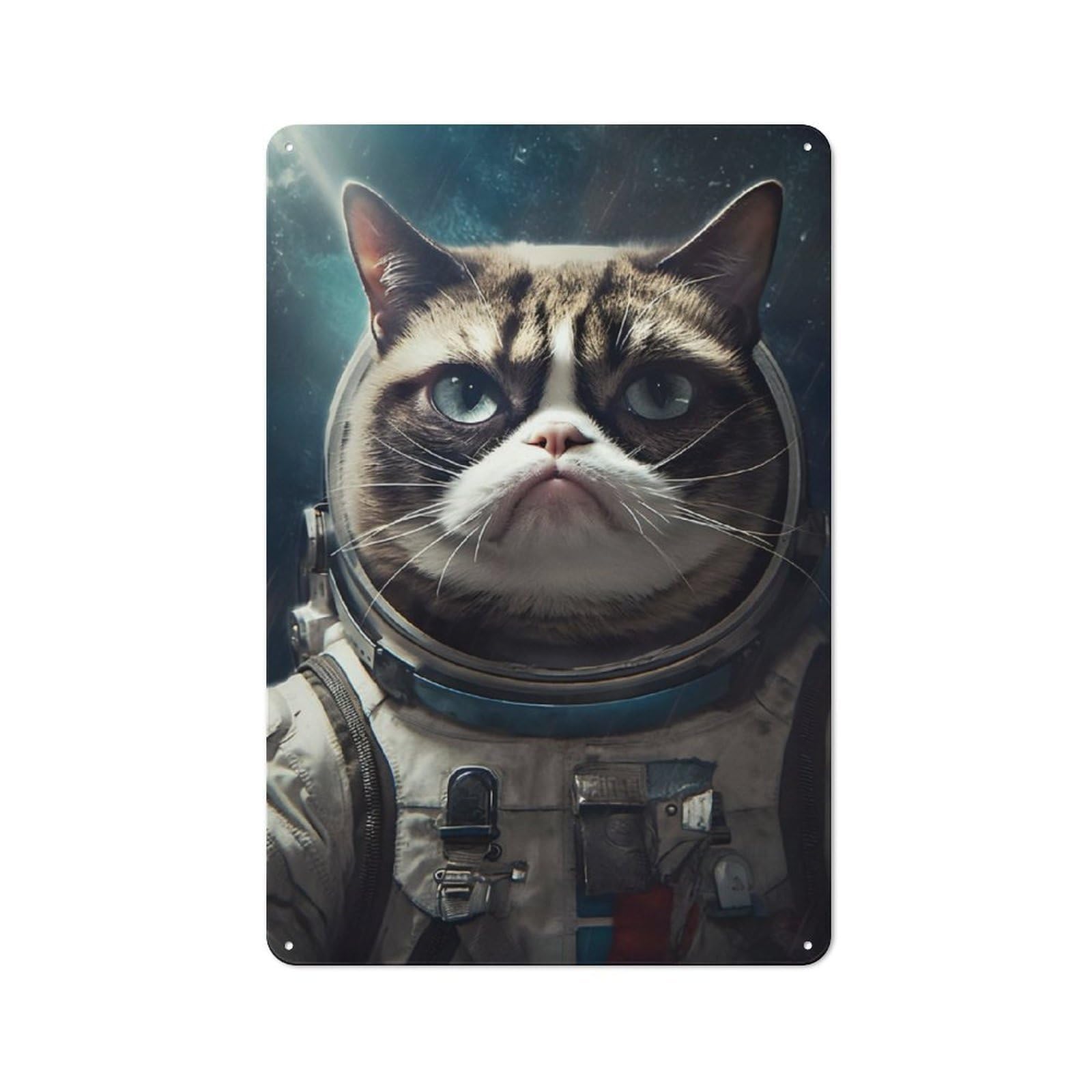 Junmoney Grumpy Cat Space Astronaut Rustic Tin Sign 30X20cm For Café Or Restaurant, A Decorative Christmas Gift For Hospitality Interior Collectors