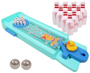 Toyshine Mini Finger Bowling Game - Indoor Table Games for Whole Family, Kids and Adults - Portable Set w/ Lane, 10 Pins, 1 Duck