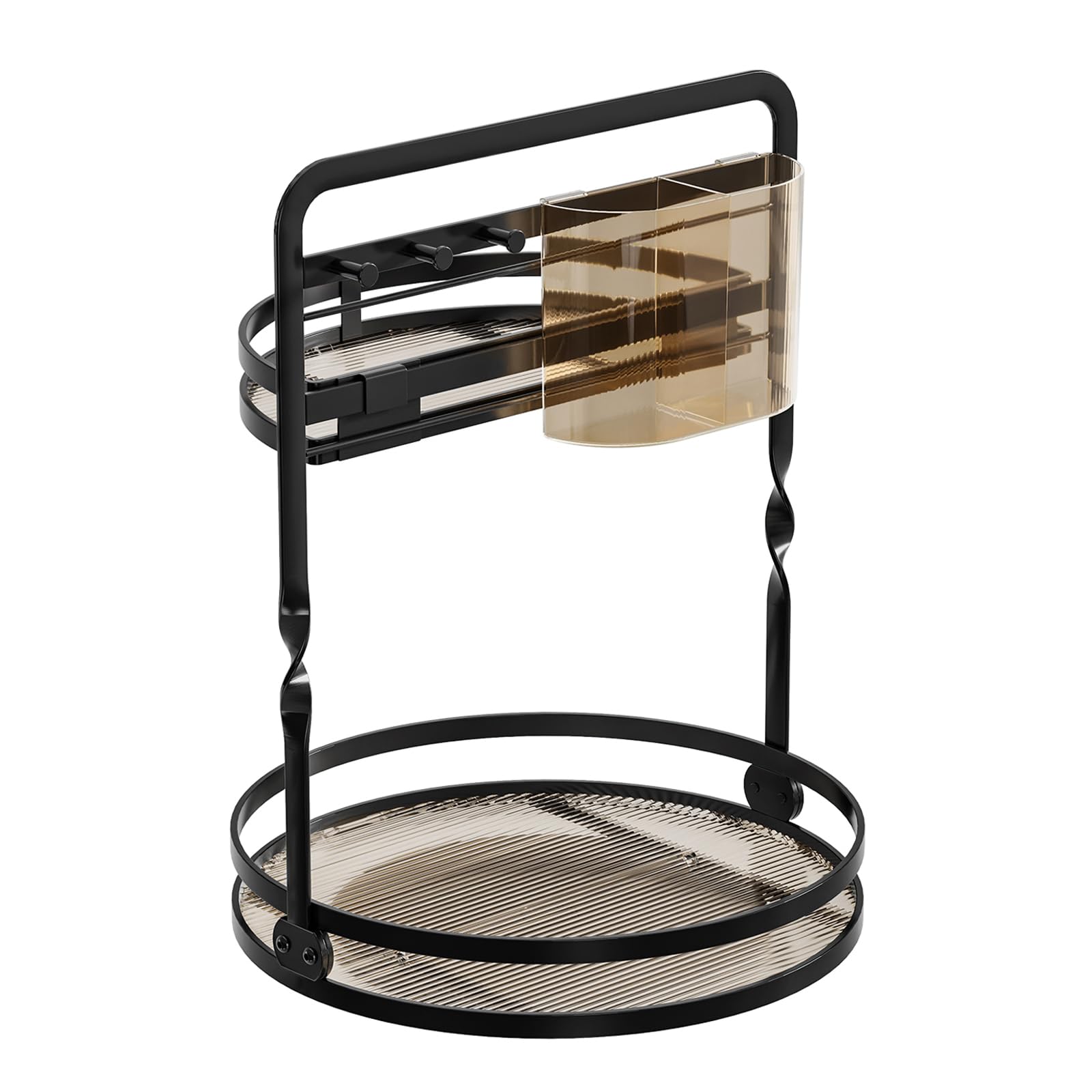 Oxxggkao Degree Rotating Cosmetic Storage with Double Layer Design and Jewelry Hooks for Makeup Brushes Skincare Products Jewelry and Makeup Planner