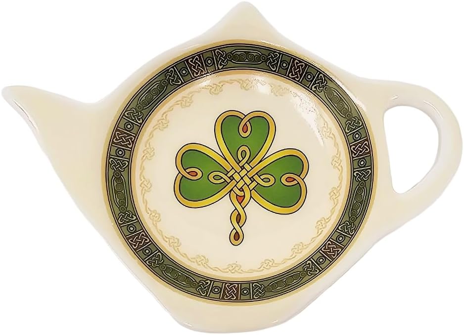 Irish Shamrock Celtic Set - Coffee Mugs, Tea Bag Holders, Tin of 50 Tea Bags - Made in Ireland (Mug and Tea Bag Holder)