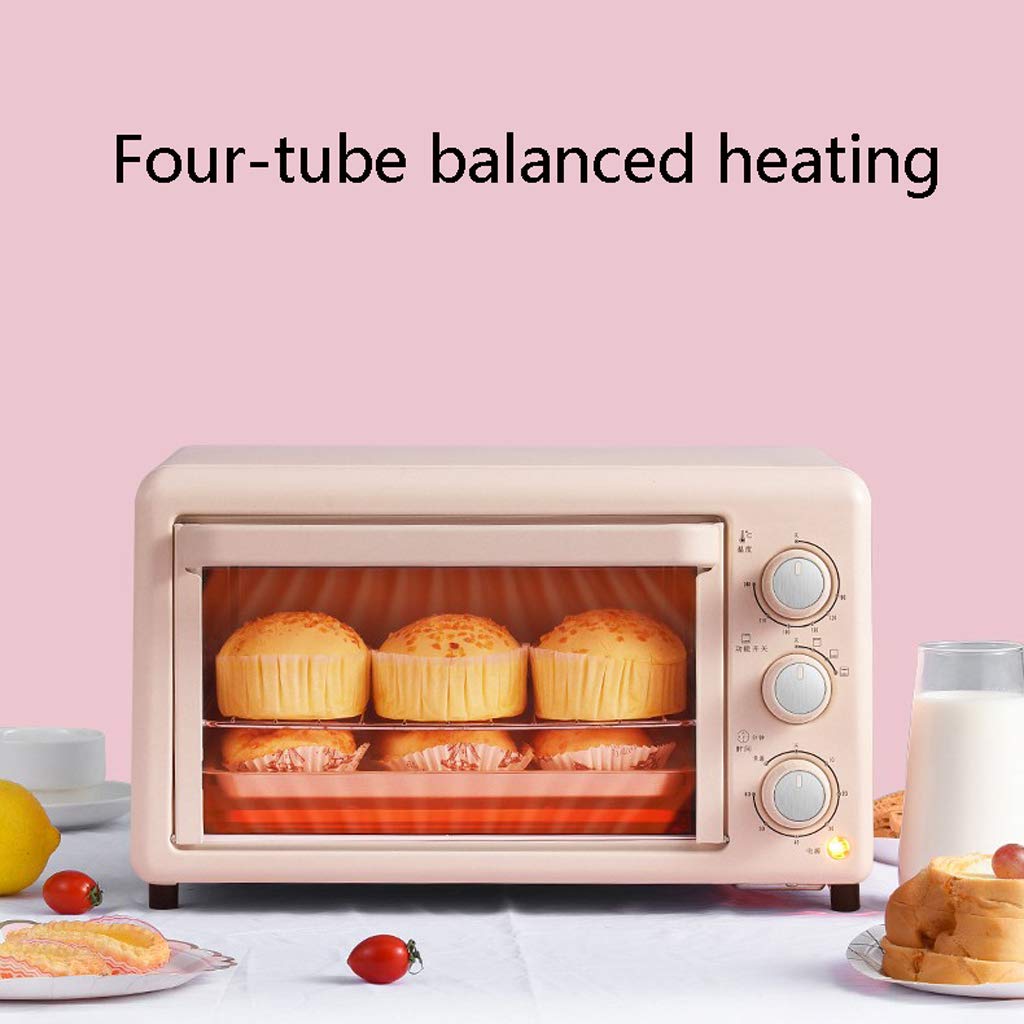 1200W 19L Rosa Mini Forno Famiglia Cuocere La Torta Barbecue Forno Elettrico 3 modalità di Riscaldamento Temperatura Regolabile 0-240 ℃ e 60 Minuti Timer Porta in Vetro Temperato