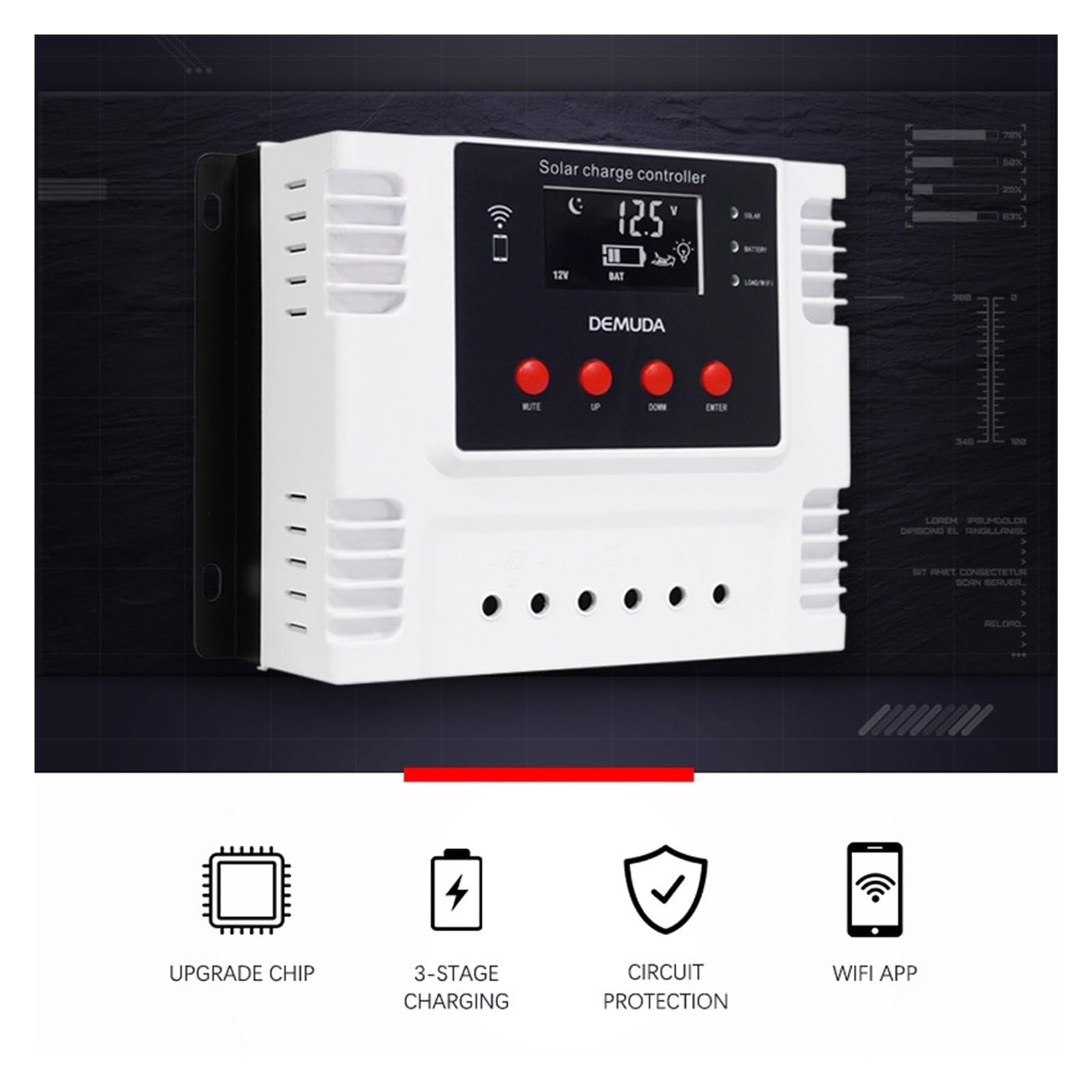 Kontroler ładowania słonecznego, kontroler ładowania słonecznego MPPT Sterowanie aplikacją na telefon komórkowy Kontroler 20/30/40/50/60A 12V/24V Monitorowanie danych w czasie rzeczywistym LED(40A)