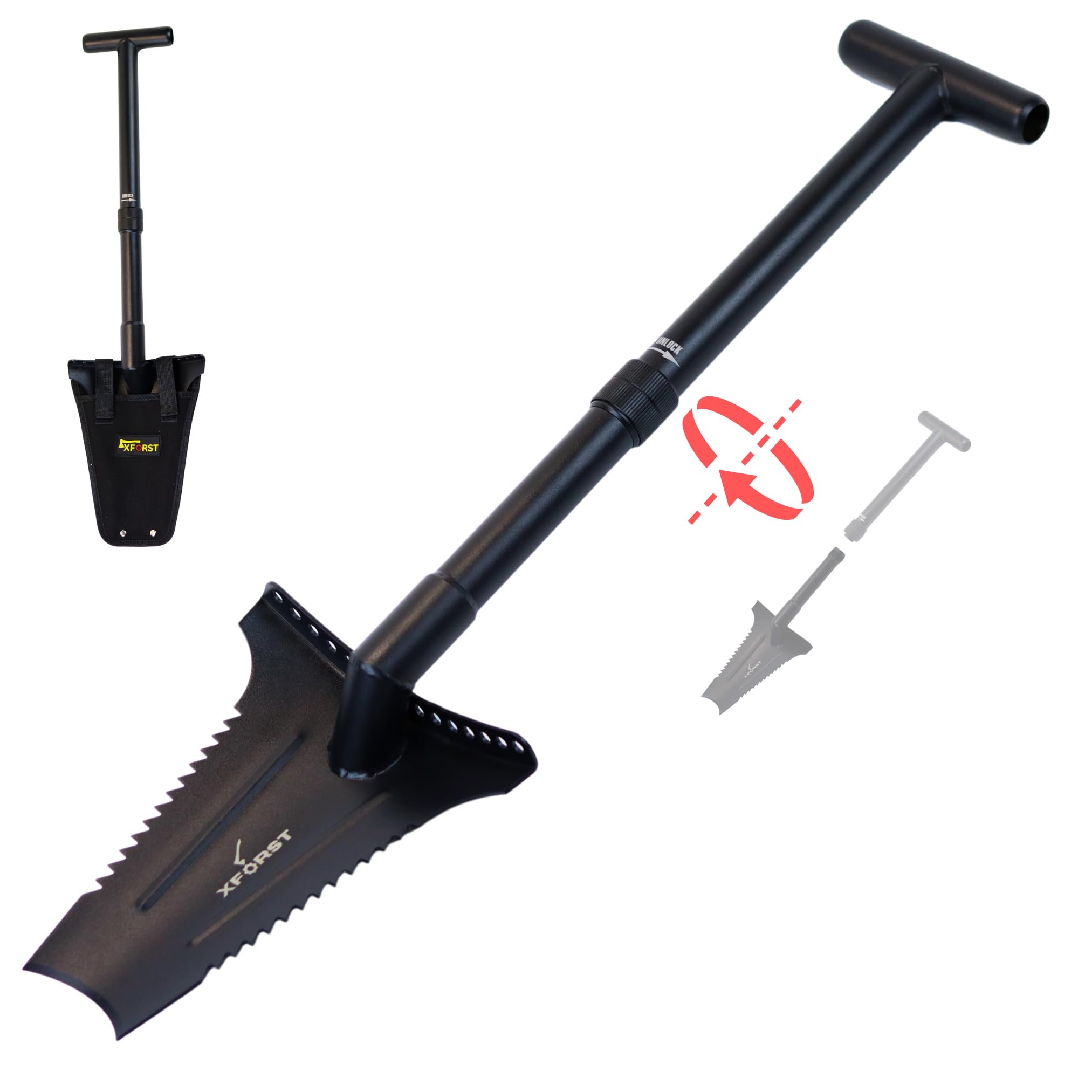 forst X-SZ2 - Pala robusta, ideale per giardinaggio e prospezione. 72 cm, 1,66 kg, lama trapezoidale affilata con denti laterali per giardinaggio, rimozione radici