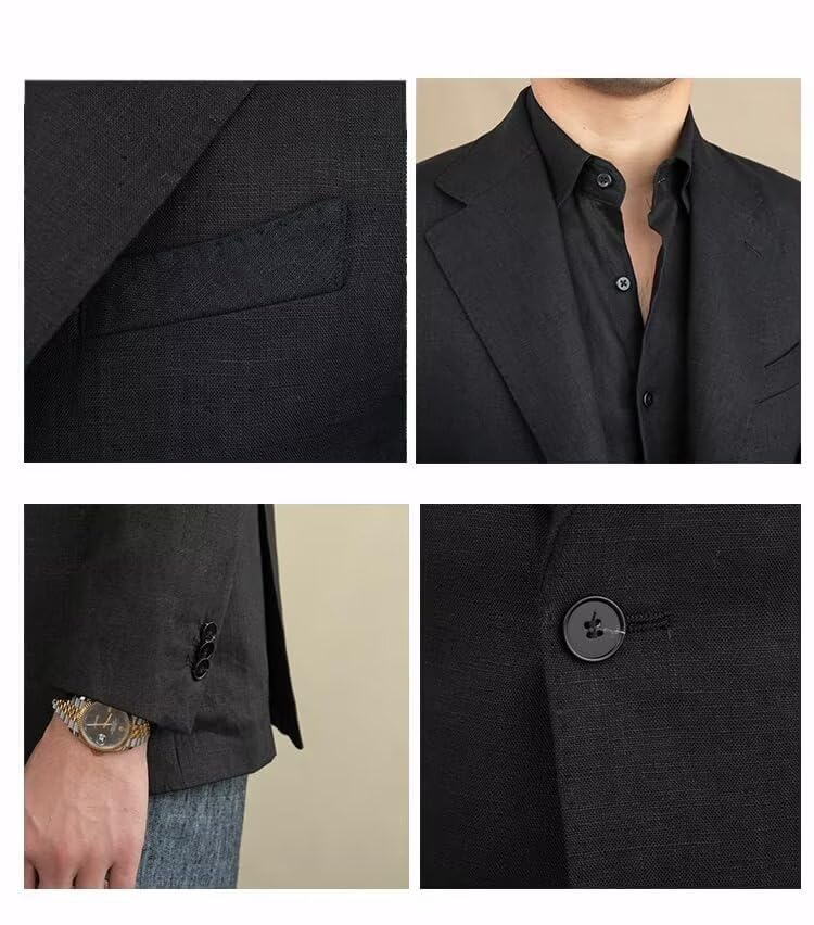 Men's Blazer Casual Linen Sport Coats Slim Fit Double Breasted Suit Jacket Summer Lightweight Sports Jacket3