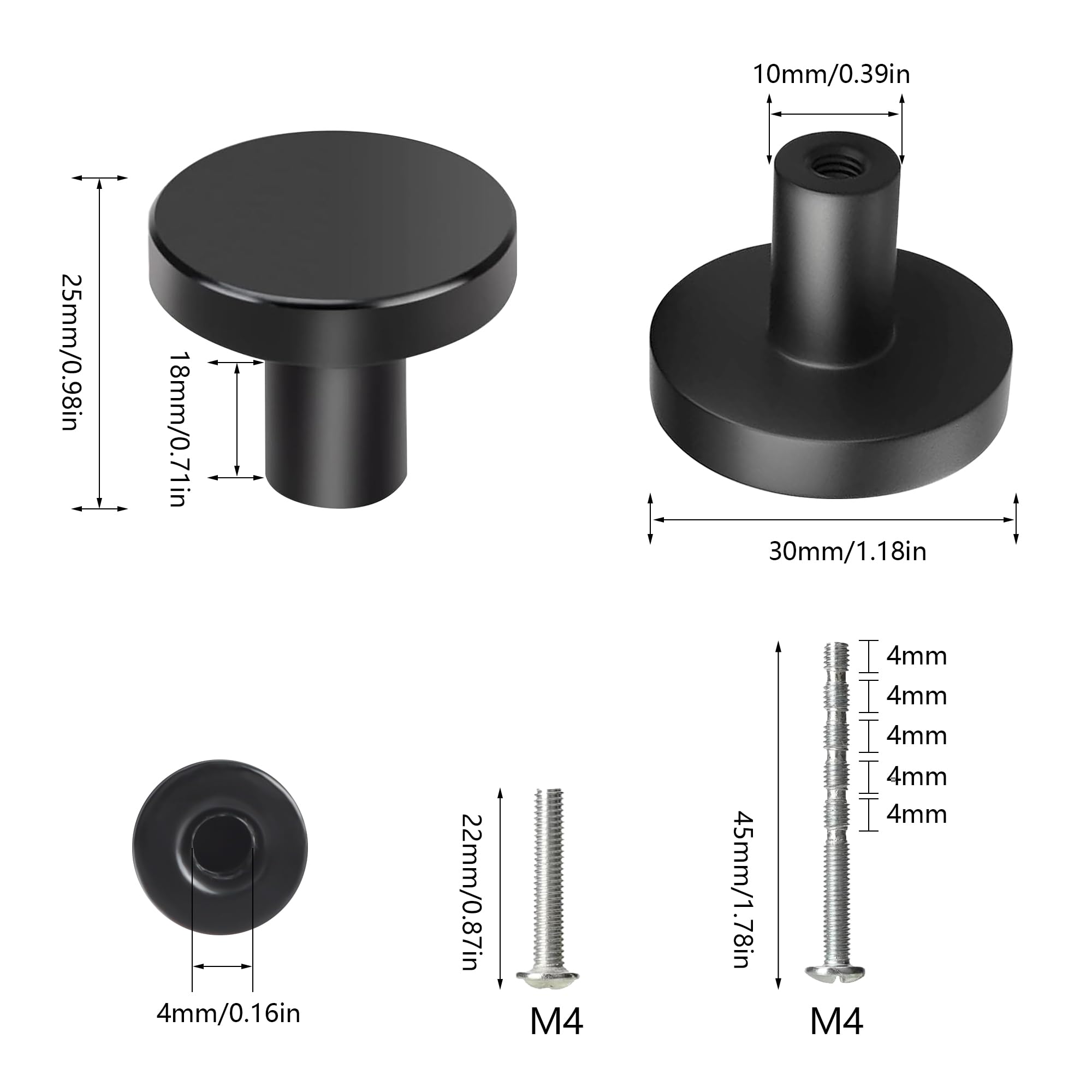 YSDMY 12 Pcs Black Cupboard Knobs and Handles, 30mm Round Antique Pull Handle for Wardrobe Furniture Hardware - Image 2