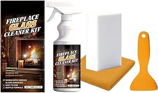 Fireplace Glass Cleaner, Clear Viewing, 1 Set, Glass Hearth Cleaner, Soot And Creosote Remover, Quick Access Cleaning Kit, For Gläss, Steel Grates, Screens, Brick, Tile, Marble, And Stone
