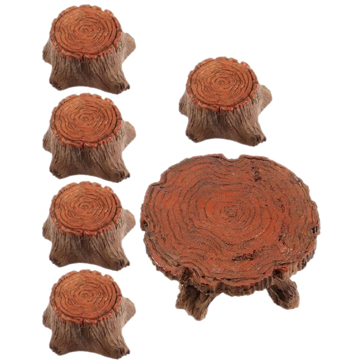 1 Satz Minihocker Mikro Pflanzen Miniatur-Tischstühle Mini-Gartenstühle Wohnkultur Harz-Stumpfhocker- Harz Stuhl Tisch Handwerk Baumstumpftisch Feengartendekor
