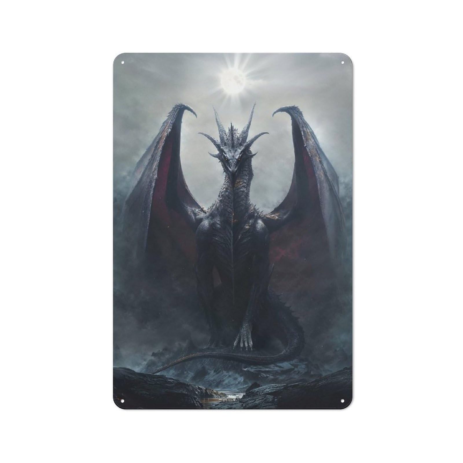 Moonlit Shadow Tyrant Metal Wall Plaque, Clean Printed Wall Decor for Home Bar, Pub Room Or Drinks Corner, 30x20cm