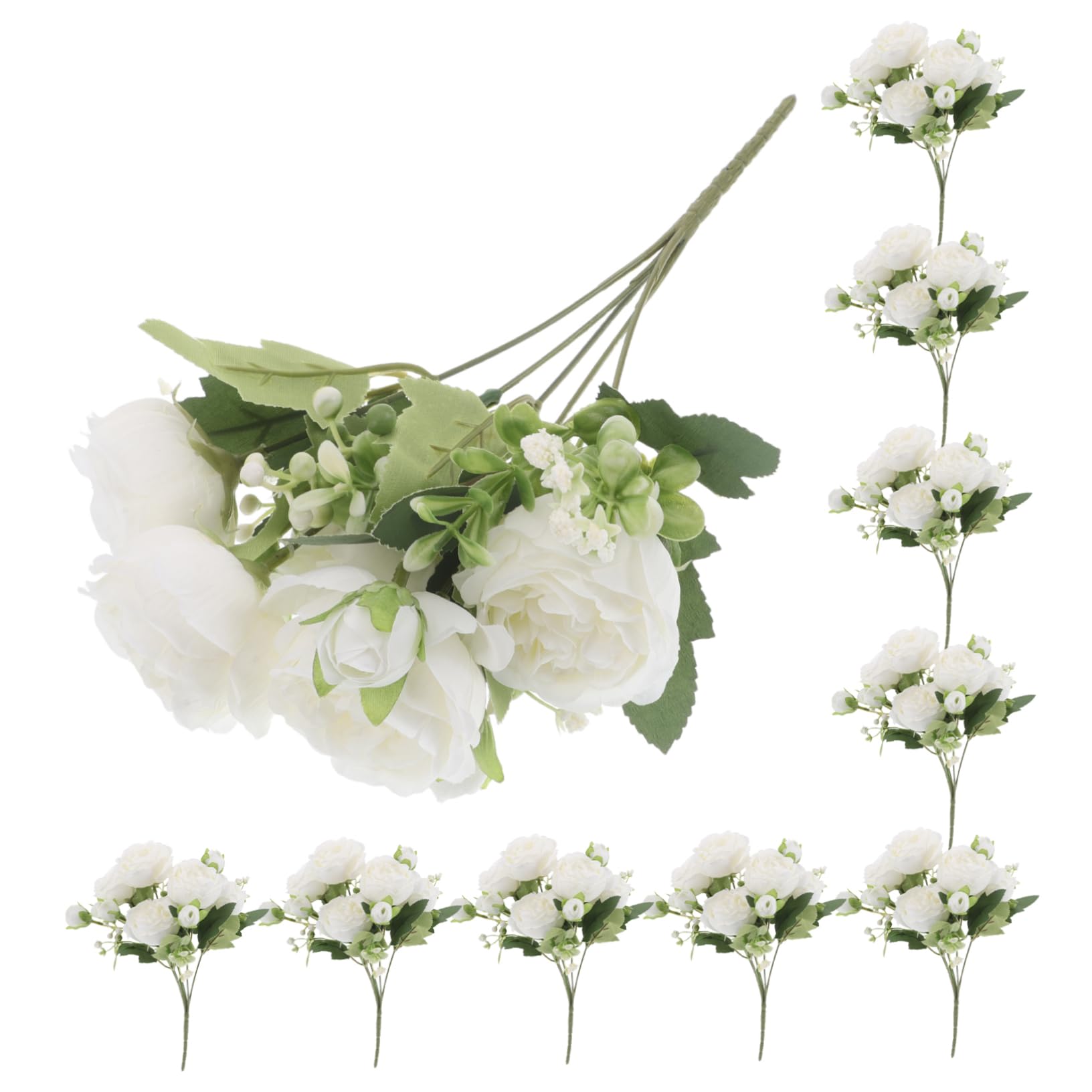 Zerodeko Bouquet di Peonie Finte Steli 10 Pezzi in Seta Bianca | Decorazioni Domestiche, Prop per Matrimoni, Composizioni Floreali per Camere e Farmhouse