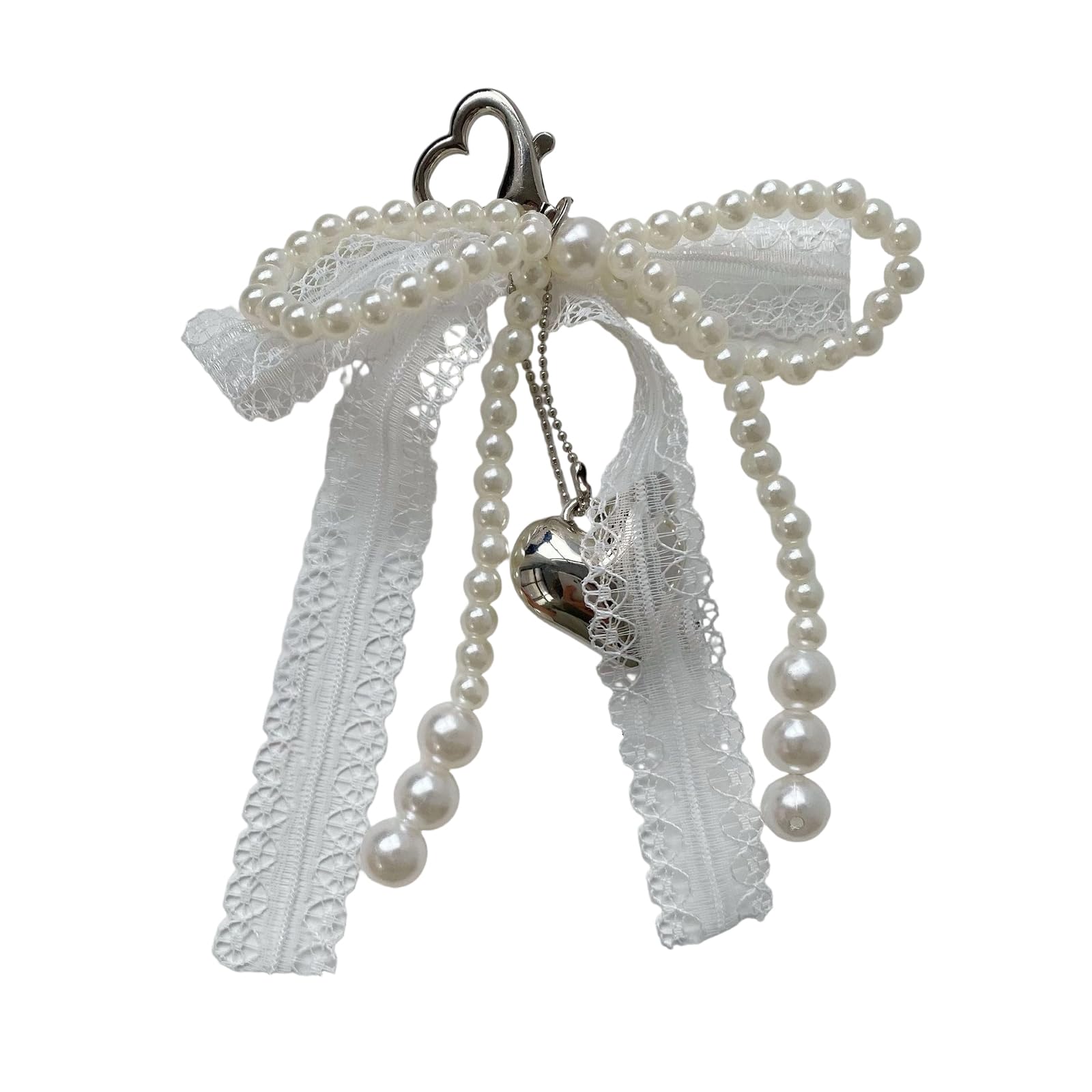 ERRORY Elegant Lace Bows Keychain With Faux Pearls Detail For Women Girls Fashionable Bag Accessory Alloy Keyring