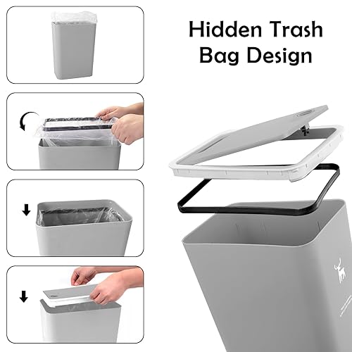 Miniatura 7 de XPIY Bote de basura con tapa, paquete de 2 botes de basura de 4 galones15 litros con parte superior de presión, bote de basura pequeño a prueba de
