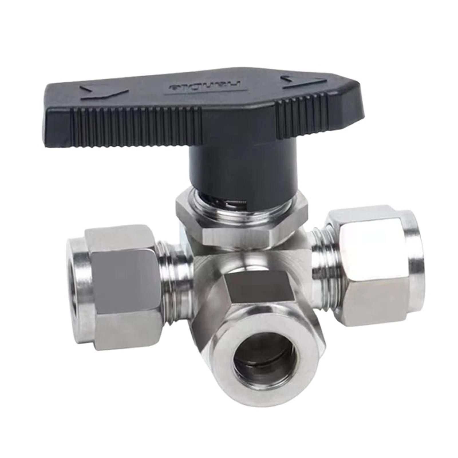 Vanne inox 304 à bille 3 voies T port 6mm raccordement haute précision pour tube