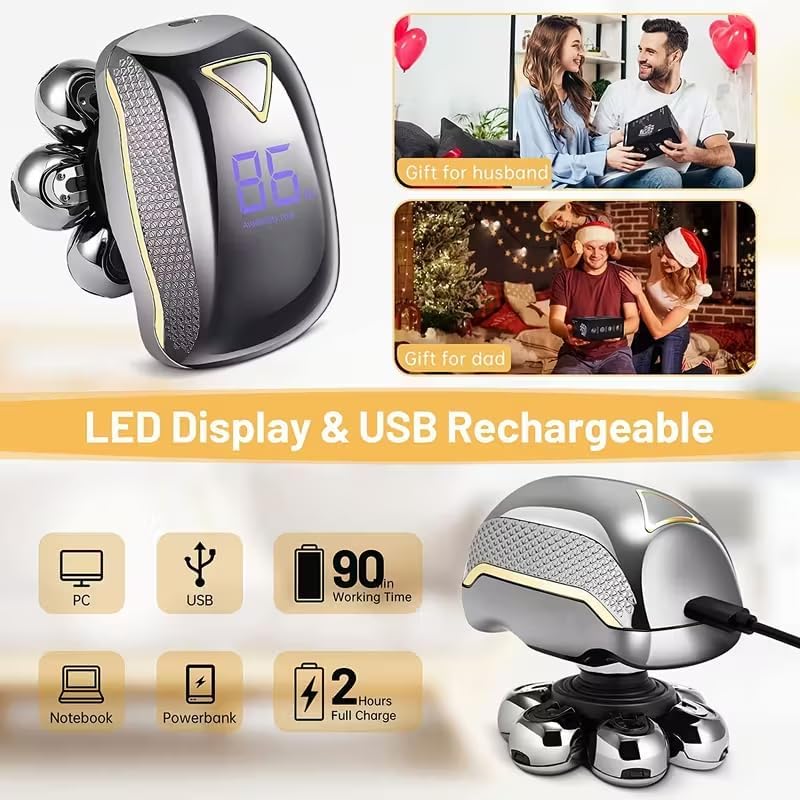 Head Shaver for Bald Men, 5-in-1 Electric Shaving & Grooming Kit, 7D Magnetic Rotary Electric Razor, Waterproof for Wet & Dry Use, USB-C Charging, LED Display Rechargeable Head & Body Hair Shaver - Image 5