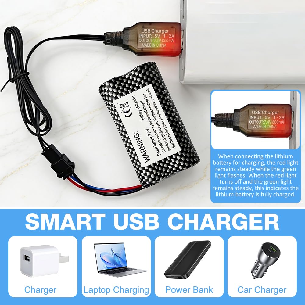 2 Batterie al Litio Ricaricabili 7,4V 1500mAh con Spina SM-3P – Lunga Durata per Auto RC, Walkie Talkie, Torcia LED, Telecamera e Campanello
