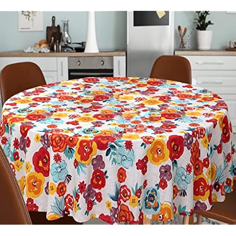 Ruvanti Table Cloth 70" Round 4-6 Seats, Premium Quality 100% Cotton Round Tablecloth, Washable,Reusable Table Cloths,Multi Color Flower Design for Buffet Table,Parties,Holiday Dinner,Wedding & More Cover
