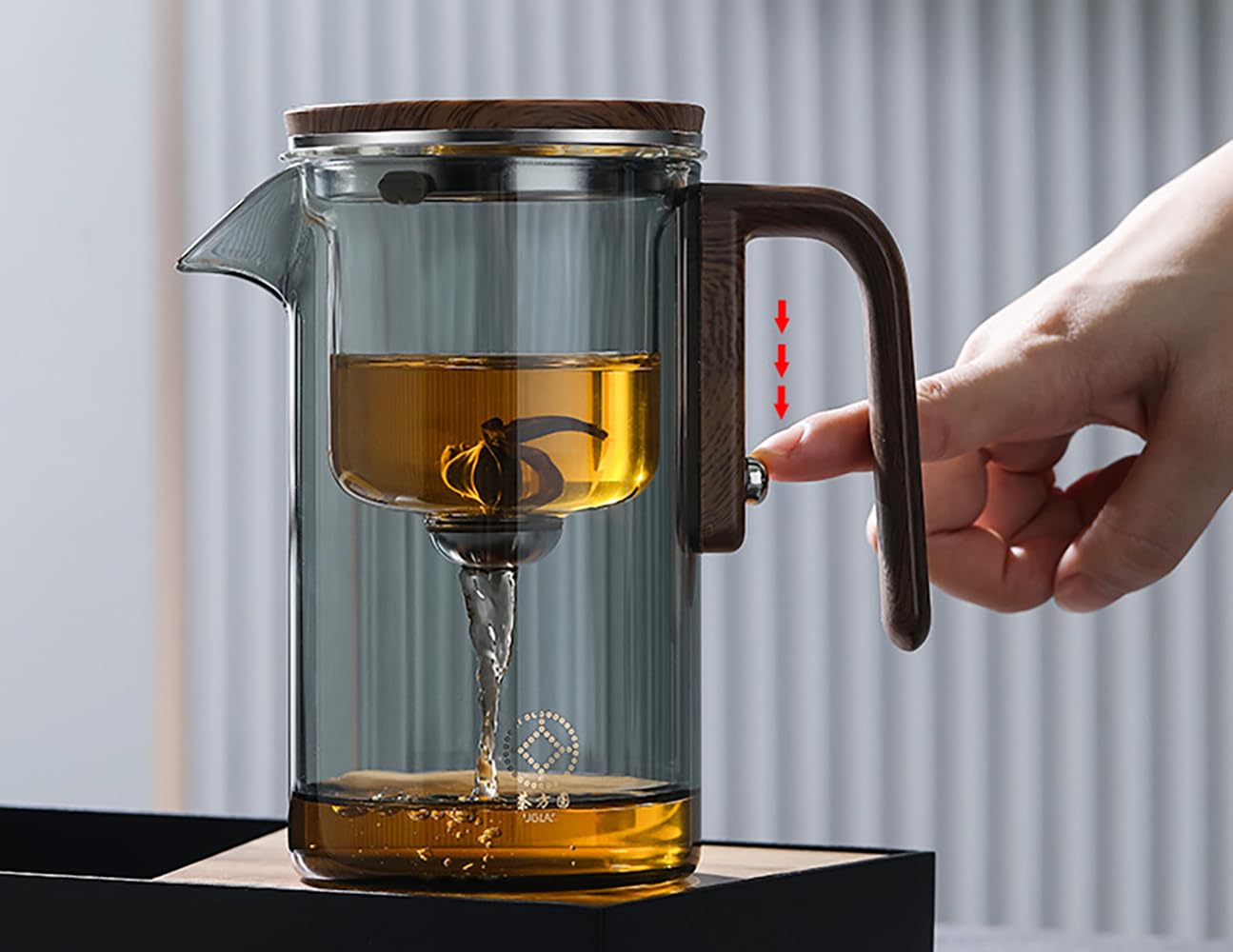 Witchcraft Tetera de cristal con mango de madera, Enchantea Teapot with Wooden Handle Enchantipot Magic Tea Pot Glass Clear Teapot with Strainer (transparente, 720 ml)