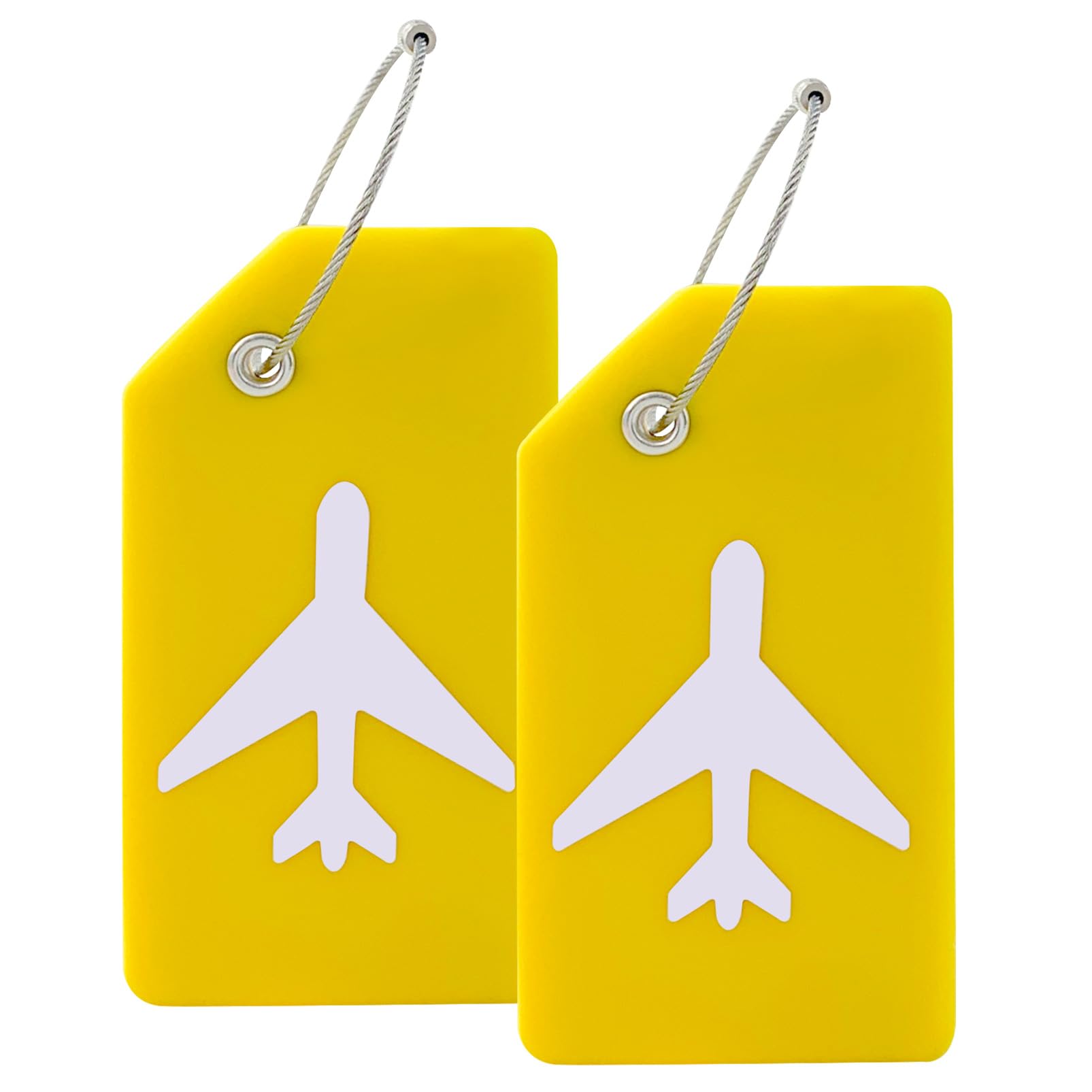 Mziart 2 Pack Silicone Luggage Tags for Suitcases Travel Bag Tags for Luggage, Baggage Suitcase Tags with Privacy Name ID Card (Yellow)