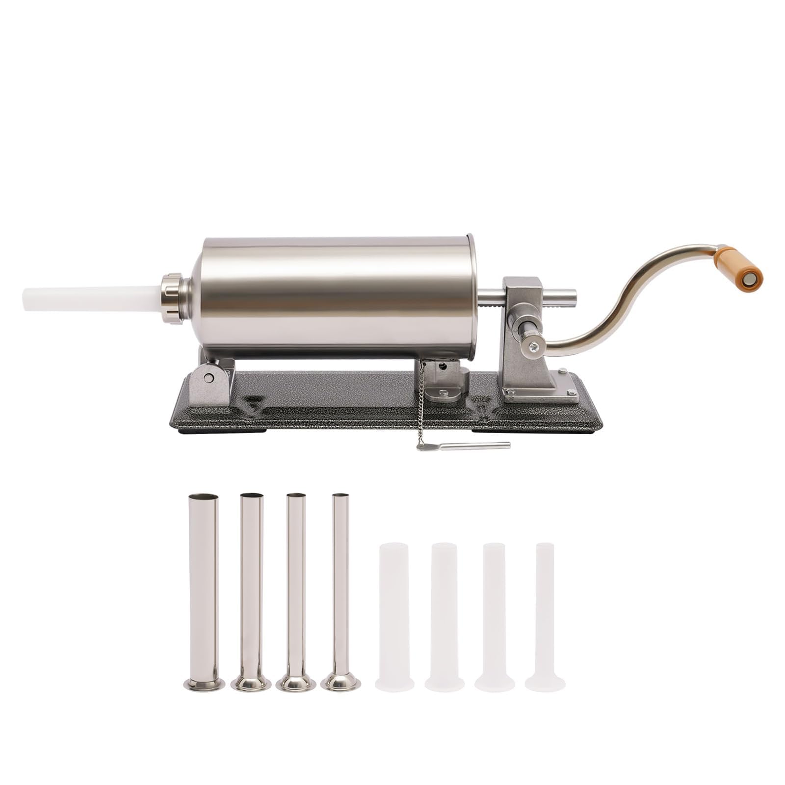 4 l manuale per salsicce, macchina per salsicce da cucina orizzontale in acciaio inox con 4 tubi in acciaio inox e 4 tubi di plastica, siringa per salsicce argento per fatti in casa