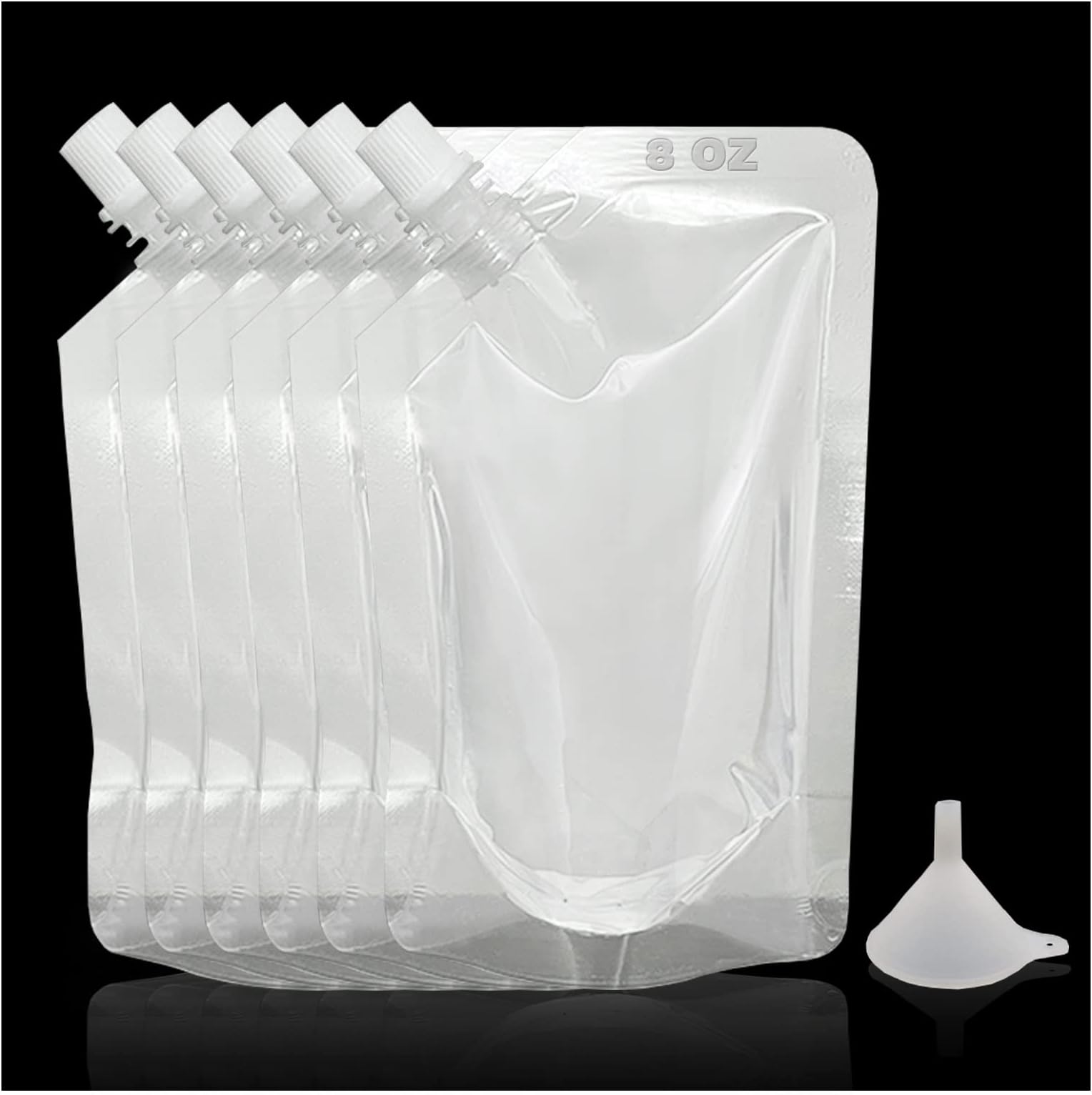6-Piece Drinks Flasks - Reusable Plastic Flasks for Sneaking, with Funnel - 8oz Each