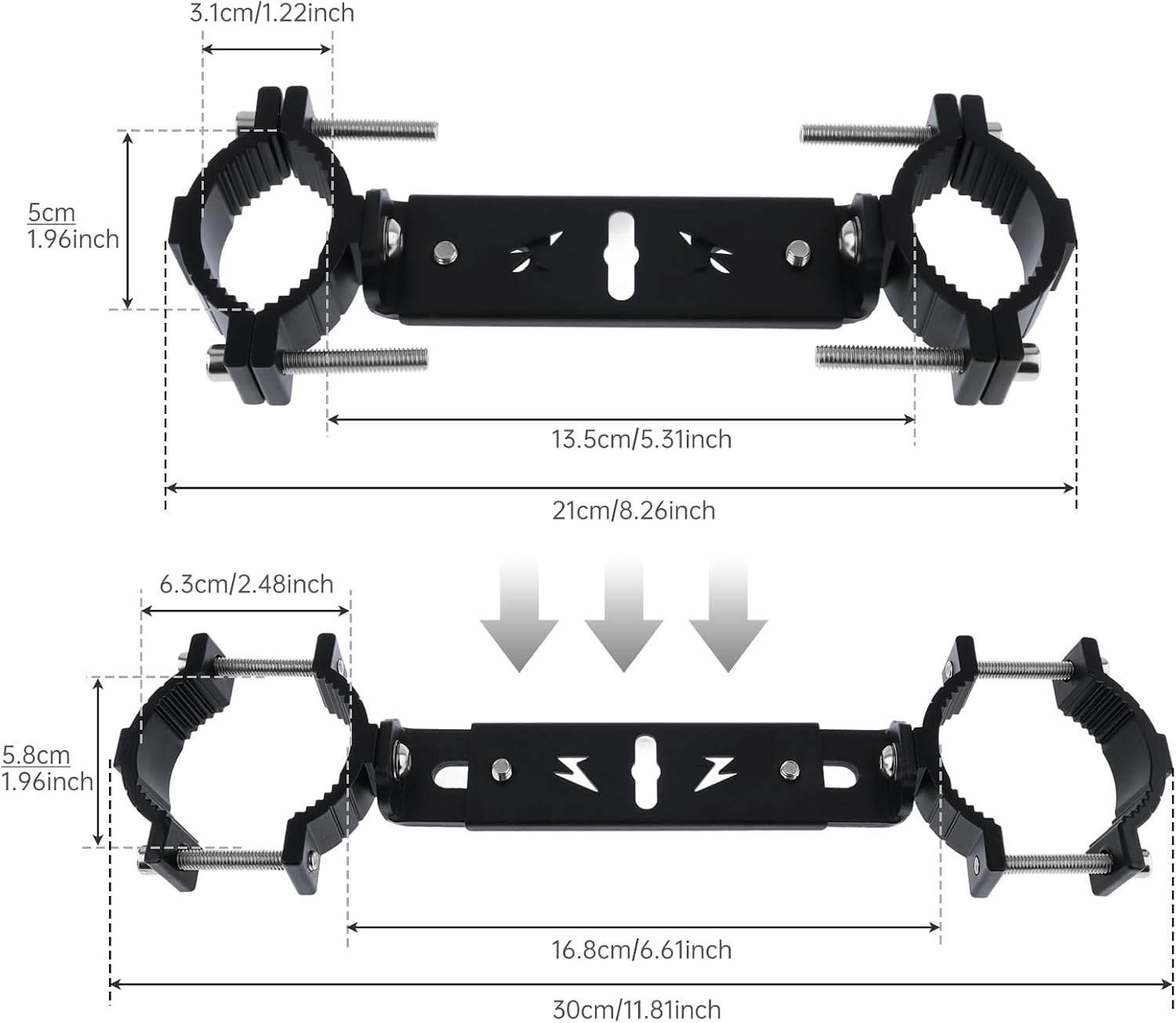 Windance Multi Functional Spotlight Mounting Bracket Fender Bracket Adjustable Fork Light Clamp Expansion Mounting Holder for Motorcycle Scooter E-Bike ATV Dirt Pit Bike (L(1.18-2.20 inch))