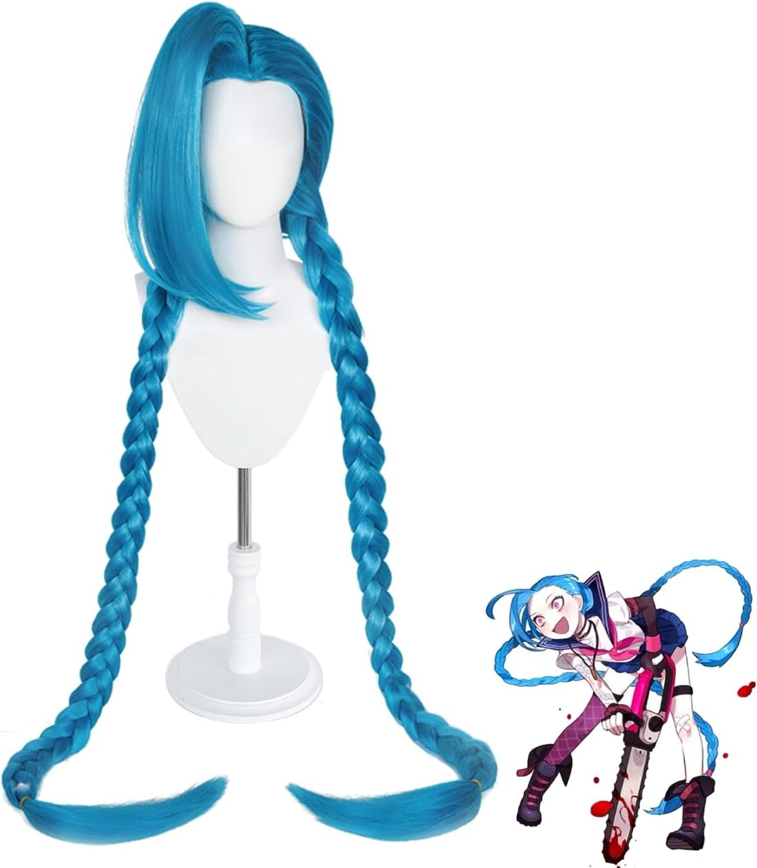 WCCNKK Peluca De Cosplay Arcane Jinx – Cabello Largo Con Doble Trenza Azul De 120 Cm, Incluye Gorro De Peluca, Ideal Para Halloween Y Carnaval