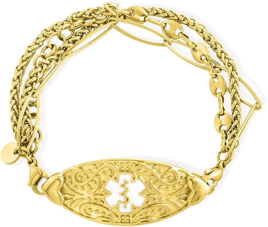 callie Custom Elegant Medical Alert Bracelet for Women - Free Personalized Engraving, Adjustable Star of Life Design with Emergency ID for Allergies/Diabetes