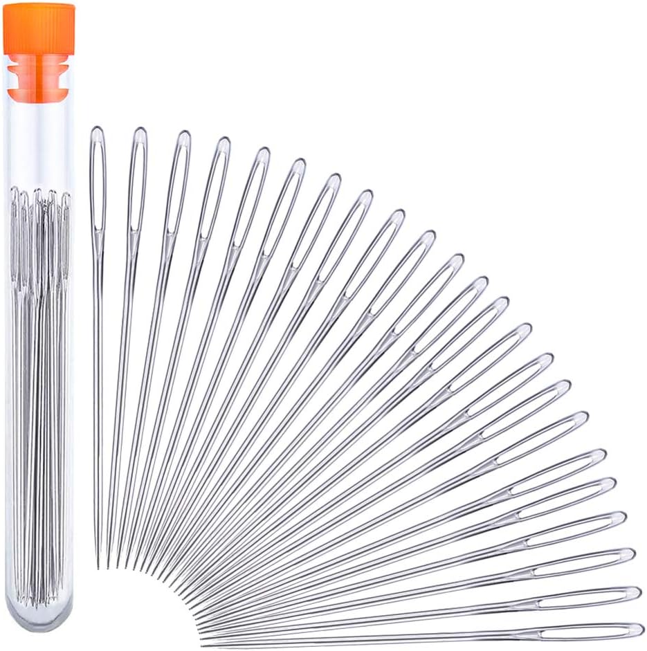 23 PCS Large Eye Sewing Needles, 2.36in Sewing Sharp Needles, Leather Embroidery Thread Needle, Stainless Steel Yarn Knitting Needle with a 3.3in Plastic Bottle