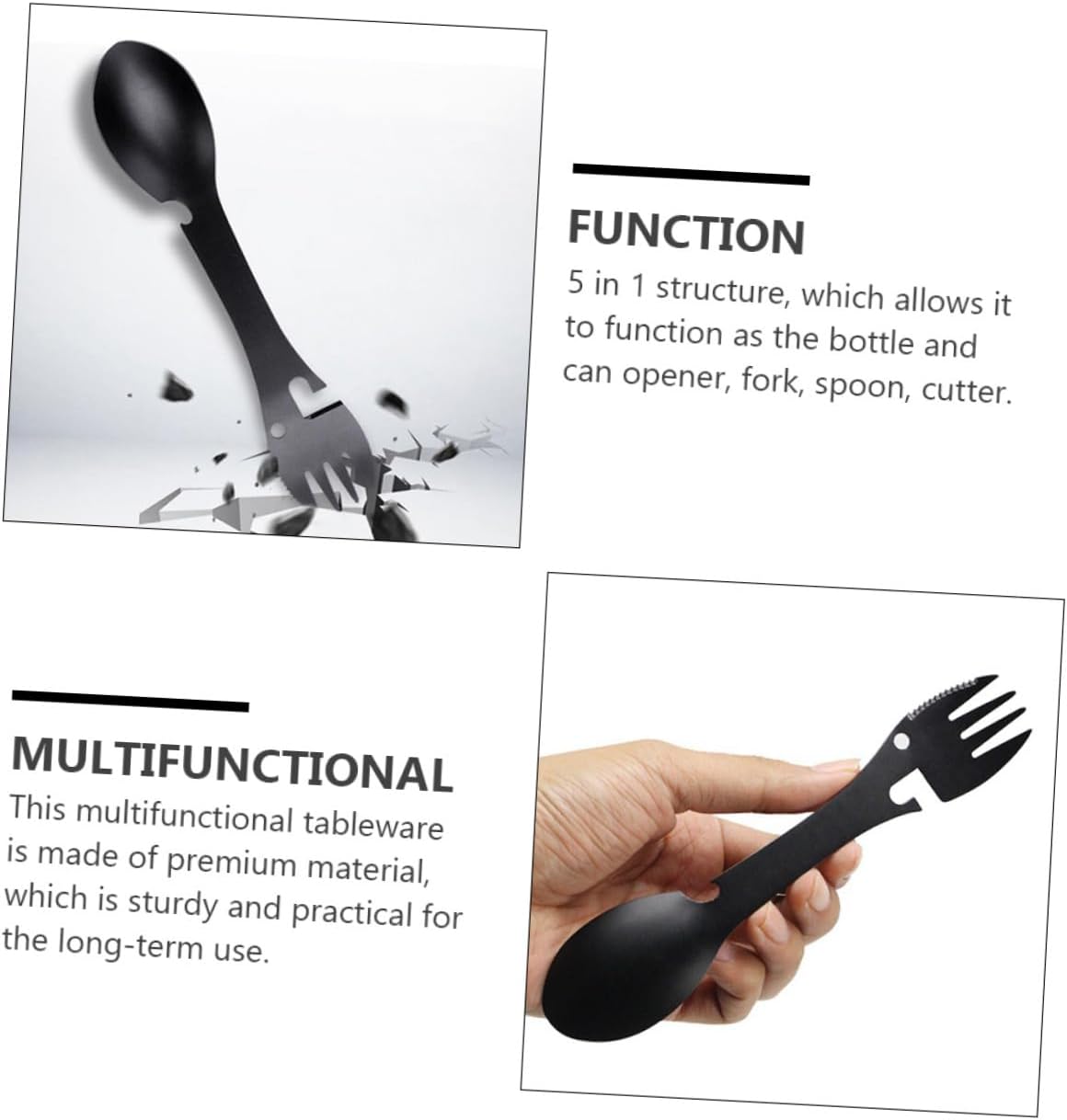 Generic Multifunctional 5-in-1 Outdoor Picnic Cutlery Set Stainless Steel Tableware Fork Spoon Corkscrew Portable Camping Flatware for Hiking and Travel