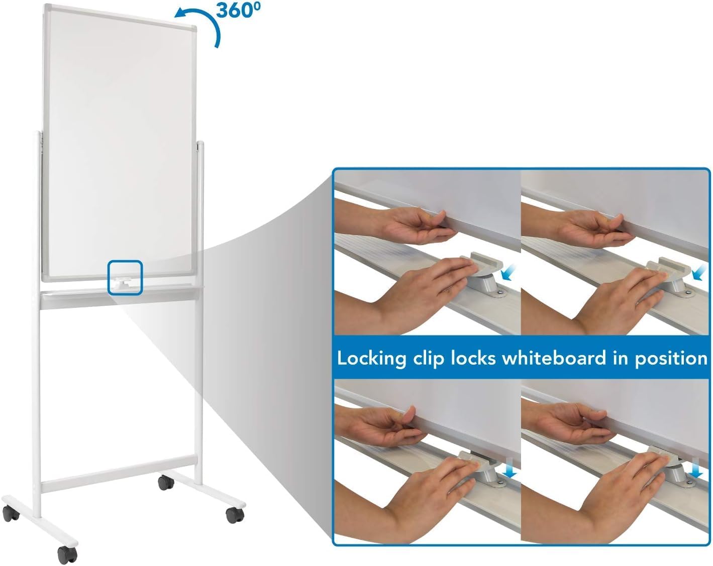 Mount-It! Mobile Dry Erase Whiteboard - Rolling White Board with Casters and Stand, 36x24 Inches Reversible Double-Sided Dry Erase Board, Wall Mountable Magnetic Easel with Locking Caster Wheels