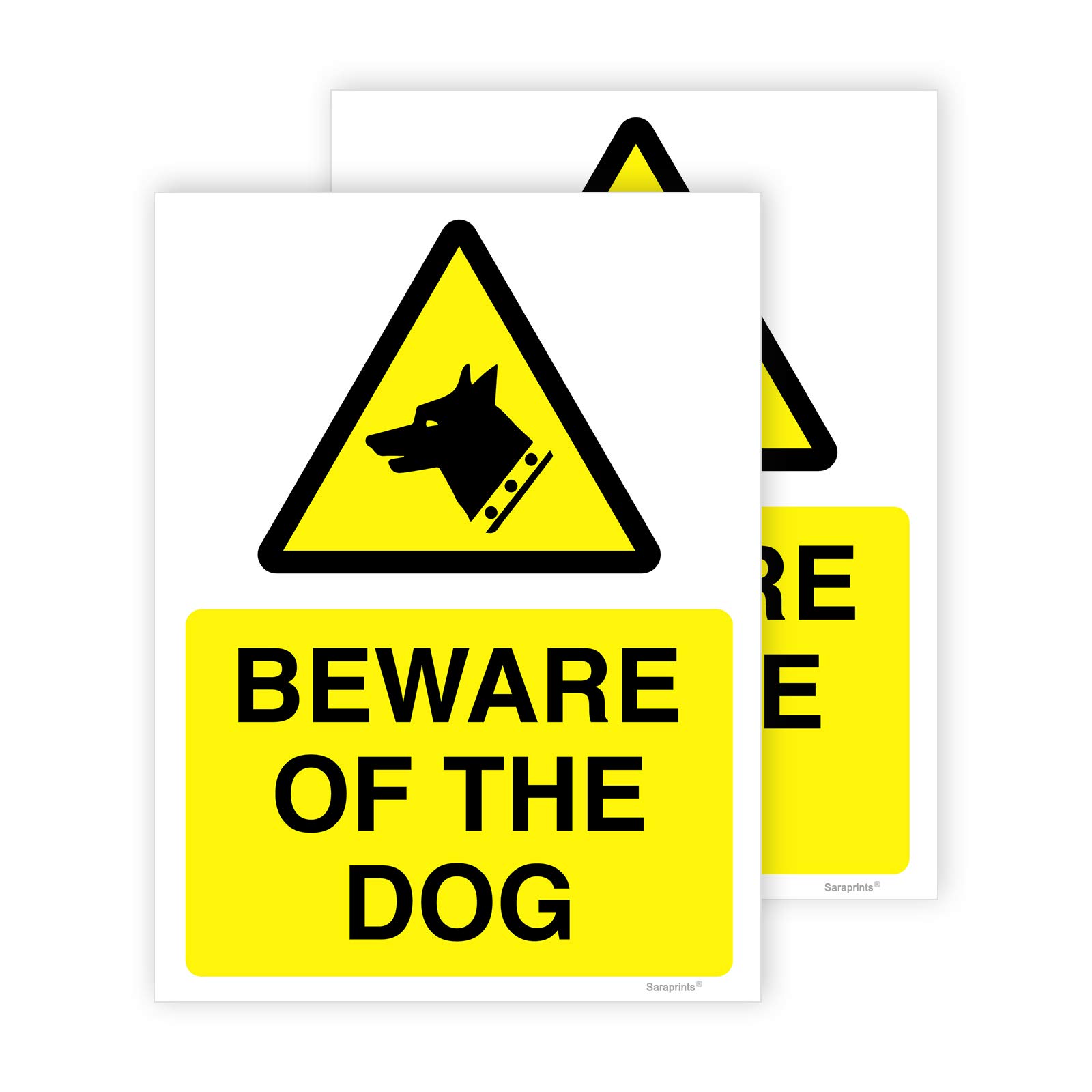 Pack of 2 Beware of the Dog Sign Self Adhesive Waterproof Vinyl Sticker 150mmx200mm V1139